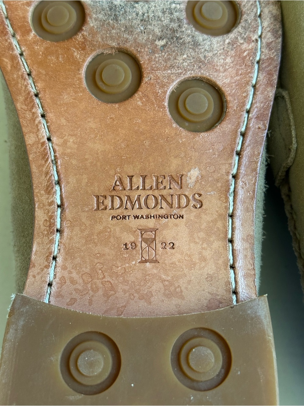 Allen Edmonds Men's Tan Suede Penny Loafers - Picture 16 of 16